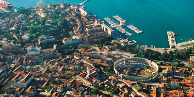 Pula from the air for plainsailing.com yacht and catamaran charter